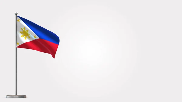 Filippijnen 3d zwaaien vlag illustratie op vlaggenmast. — Stockfoto