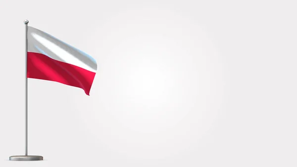 Польща 3d розмахуючи ілюстрацією прапора на флагштоку. — стокове фото