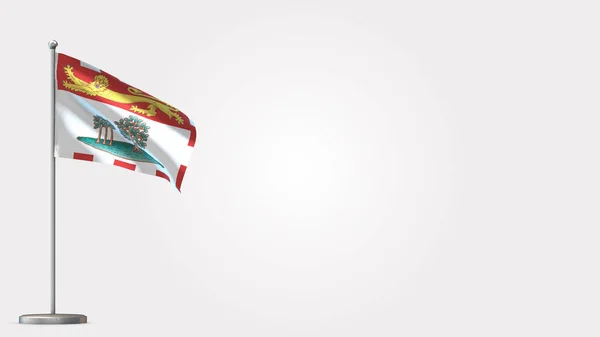 Prins Edward Island 3d zwaaiende vlag illustratie op vlaggenmast. — Stockfoto