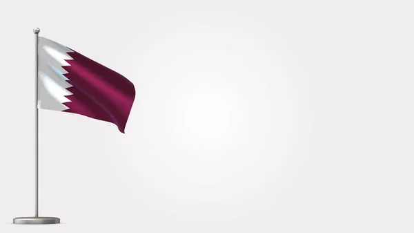 Qatar 3D waving flag illustration on flagpole. — Stock Photo, Image