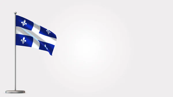 Quebec 3d zwaaiende vlag illustratie op vlaggenmast. — Stockfoto