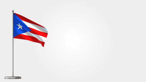 Puerto rico 3d schwenken flagge illustration auf flaggenmast. — Stockfoto
