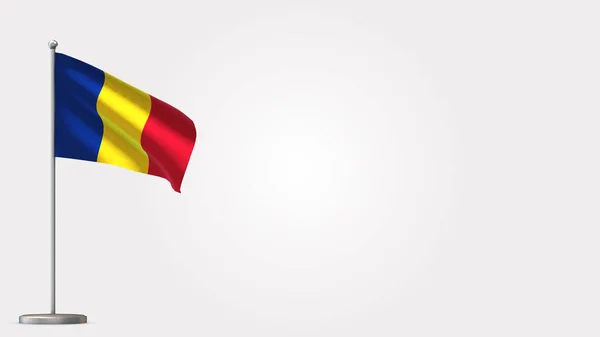 Roemenië 3d zwaaiende vlag illustratie op vlaggenmast. — Stockfoto
