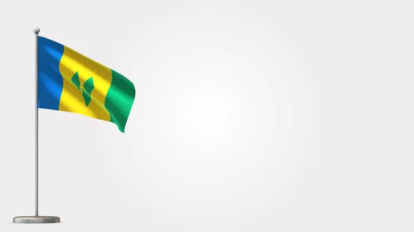 Saint Vincent és a Grenadine-szigetek 3d lengő zászló illusztráció zászlórúdra. — Stock Fotó