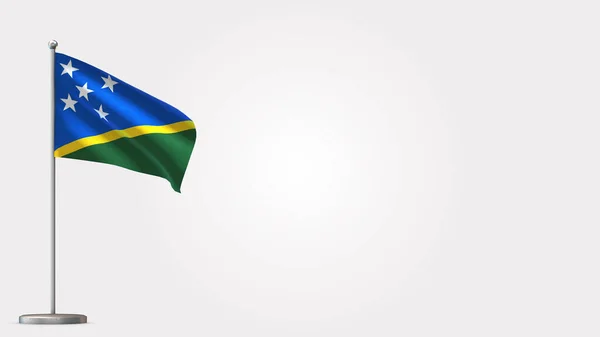 Illustration du drapeau des Îles Salomon en 3D sur mât de drapeau . — Photo