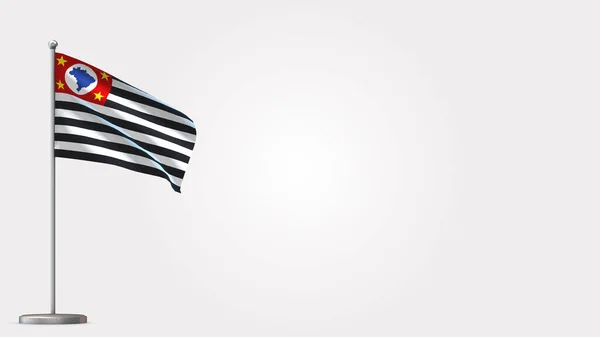 Sao Paulo 3d lengő zászló illusztráció zászlórúdra. — Stock Fotó