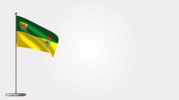 Saskatchewan 3D ondeando bandera ilustración en asta de la bandera . — Foto de Stock