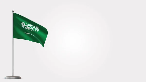 Saudi arabien 3d flaggenschwenkende illustration auf flaggenmast. — Stockfoto