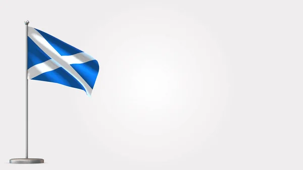 Escócia 3D acenando ilustração bandeira no mastro . — Fotografia de Stock