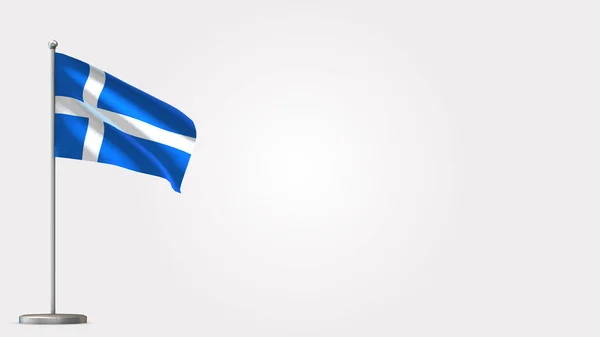 Illustration du drapeau agitant Shetland 3D sur le mât de drapeau . — Photo