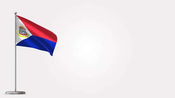 Sint Maarten 3D acenando com a bandeira ilustração no mastro . — Fotografia de Stock