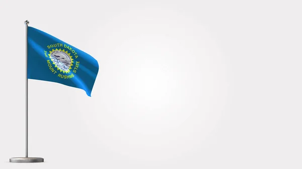 Южная Дакота 3D размахивание флагом на флагштоке . — стоковое фото