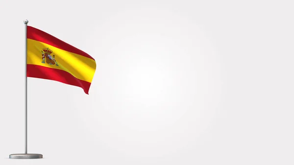 España Ilustración de bandera ondeante 3D en asta de bandera . — Foto de Stock