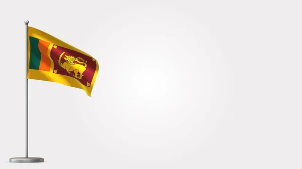 Ilustrasi bendera melambai 3D Sri Lanka pada tiang bendera . — Stok Foto