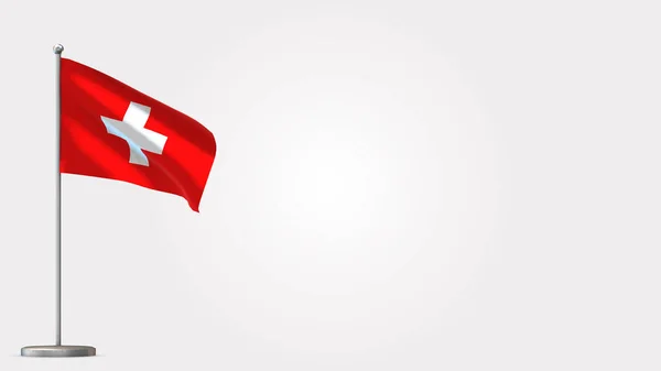 Suisse Illustration du drapeau en 3D sur mât de drapeau . — Photo