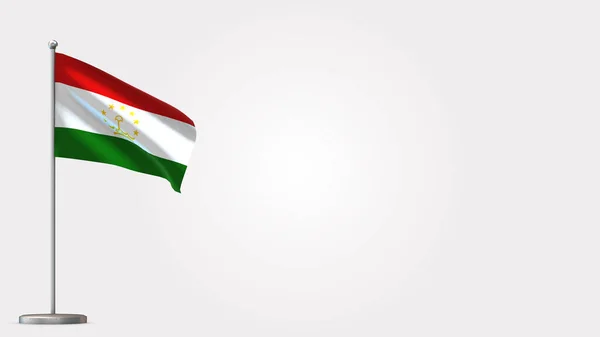 Tádzsikisztán 3d lengő zászló illusztráció zászlórúdra. — Stock Fotó