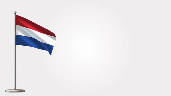 A ilustração da bandeira de acenação 3D da Holanda no mastro da bandeira . — Fotografia de Stock