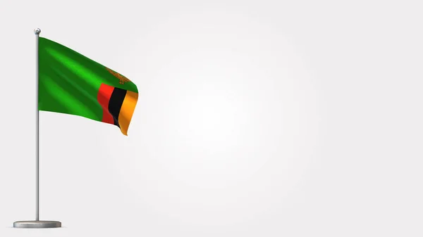 Uganda 3D Flaggenschwenken Illustration auf Fahnenmast. — Stockfoto