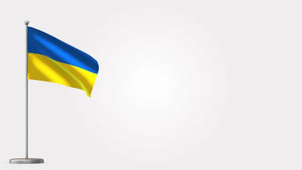 Ukrajna 3d integető zászló illusztráció zászlórúd. — Stock Fotó