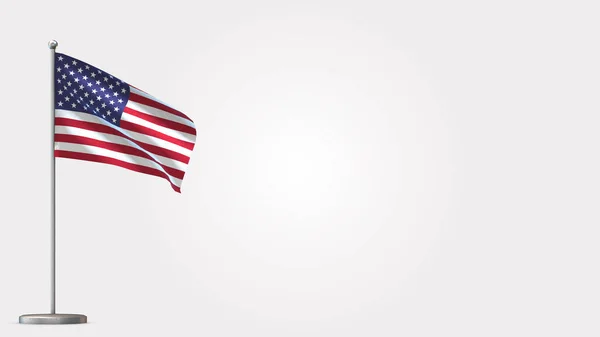 США 3d розмахуючи ілюстрацією прапора на флагштоку. — стокове фото