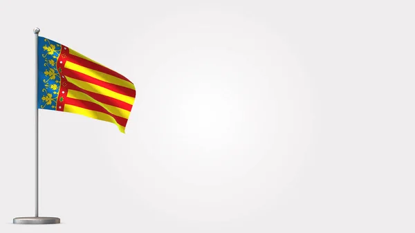 Illustration du drapeau de Valencia en 3D sur mât de drapeau . — Photo