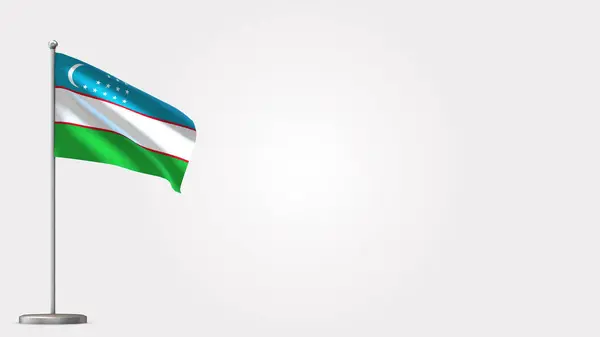 Üzbegisztán 3d lengő zászló illusztráció zászlórúdra. — Stock Fotó