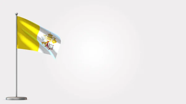 Βατικανό 3d κυματίζει σημαία εικονογράφηση σε κοντάρι. — Φωτογραφία Αρχείου