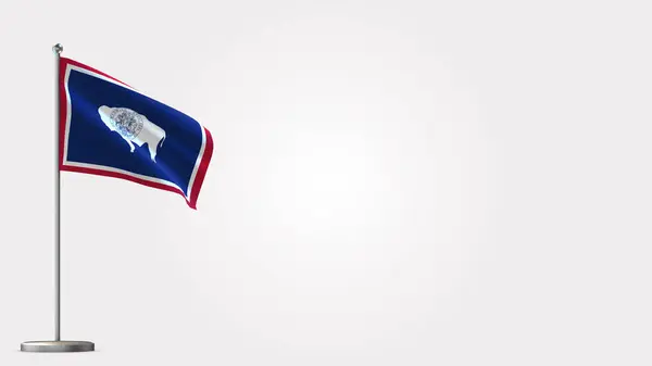 Wyoming 3D ondeando bandera ilustración en asta de la bandera . — Foto de Stock