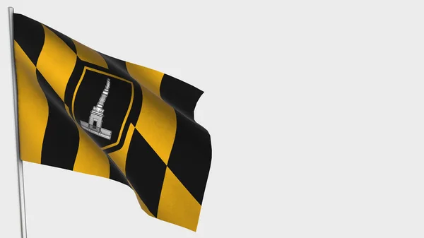 Illustration du drapeau en 3D de Baltimore City sur le mât de drapeau . — Photo