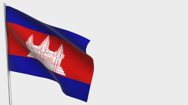 Camboya Ilustración de bandera ondeante 3D en asta de bandera . —  Fotos de Stock