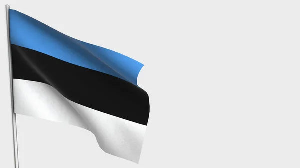 Észtország 3d integető zászló illusztráció zászlórúdra. — Stock Fotó