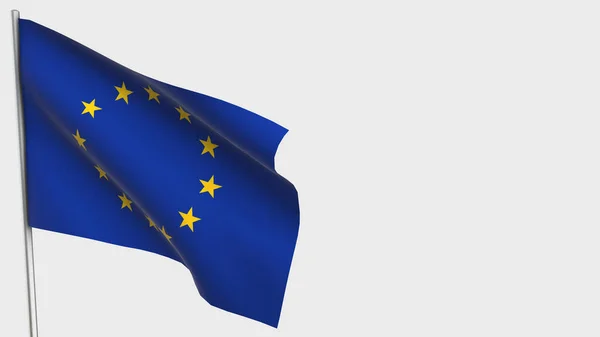 Europeiska unionen 3d viftande flagga illustration på flaggstång. — Stockfoto