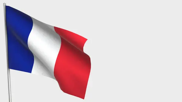 Γαλλία 3d κυματίζει σημαία εικονογράφηση σε κοντάρι. — Φωτογραφία Αρχείου