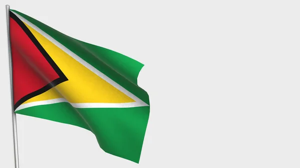 Иллюстрация флага Гайаны 3D на флагштоке . — стоковое фото
