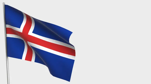 Islandia Ilustración de bandera ondeante 3D en asta de bandera . — Foto de Stock