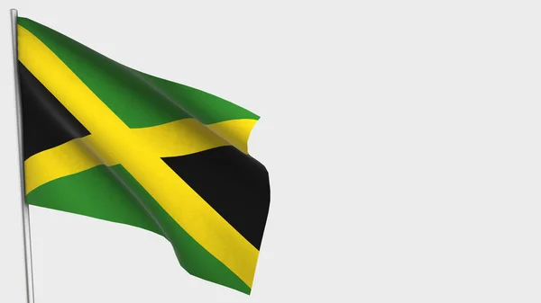 Jamaica 3D ondeando bandera ilustración en asta de la bandera . —  Fotos de Stock