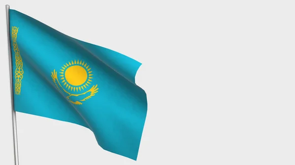 Kazachstan 3d zwaaiende vlag illustratie op vlaggenmast. — Stockfoto