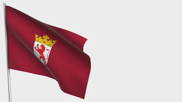 León 3D ondeando bandera ilustración en asta de bandera . —  Fotos de Stock