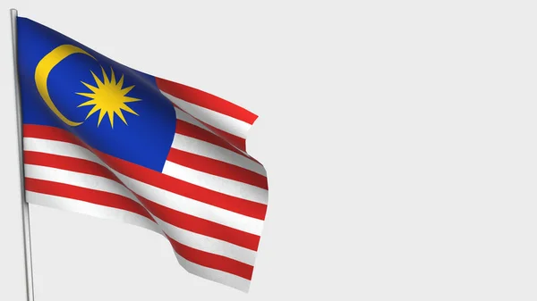 Malezja 3d machając flagą ilustracja na maszcie flagowym. — Zdjęcie stockowe