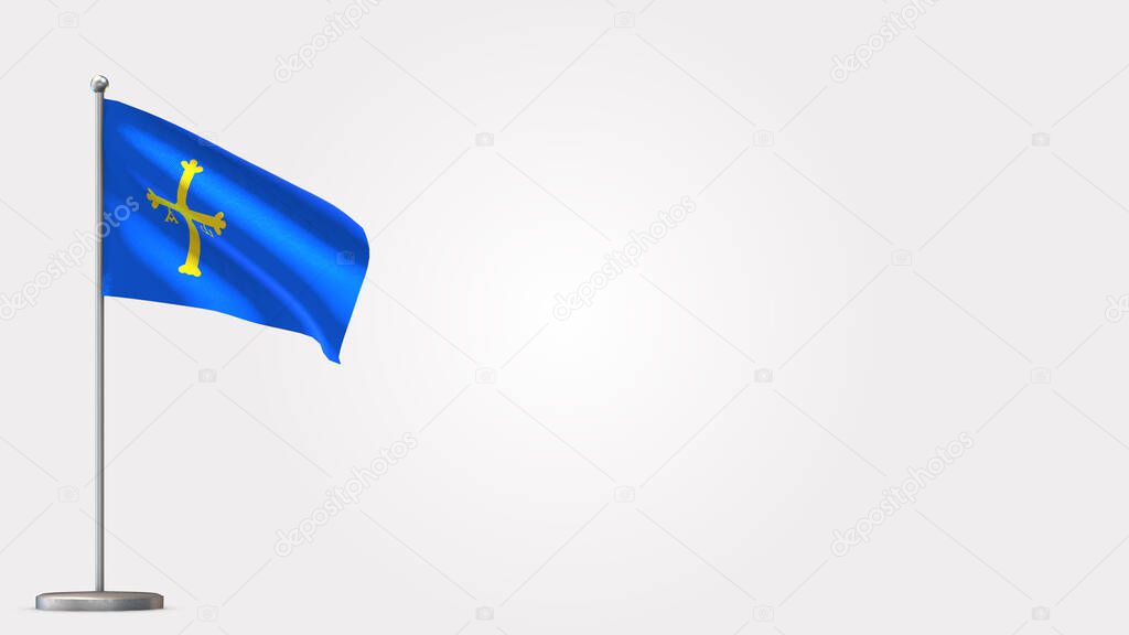 Asturias 3D waving flag illustration on flagpole.