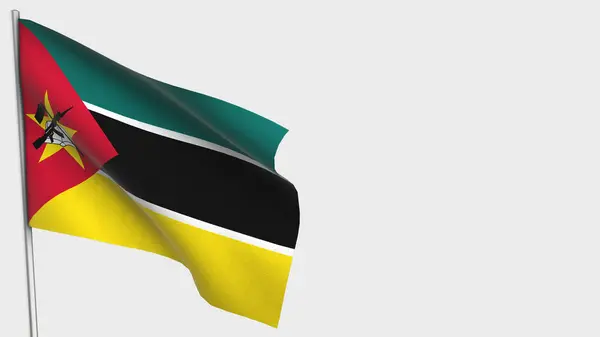 Mozambique 3d zwaaiende vlag illustratie op vlaggenmast. — Stockfoto