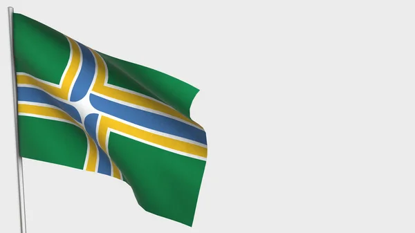 Portland Oregon 3D ondeando bandera ilustración en asta de la bandera . —  Fotos de Stock