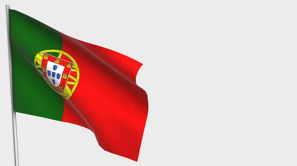 Portugal 3d zwaaiende vlag illustratie op vlaggenmast. — Stockfoto
