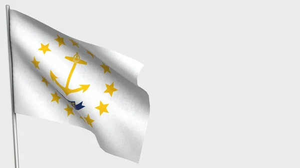 Ilustración de la bandera de Rhode Island 3D ondeando el asta de la bandera . — Foto de Stock