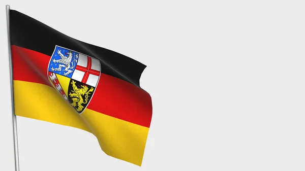 Saarland 3d zwaaiende vlag illustratie op vlaggenmast. — Stockfoto