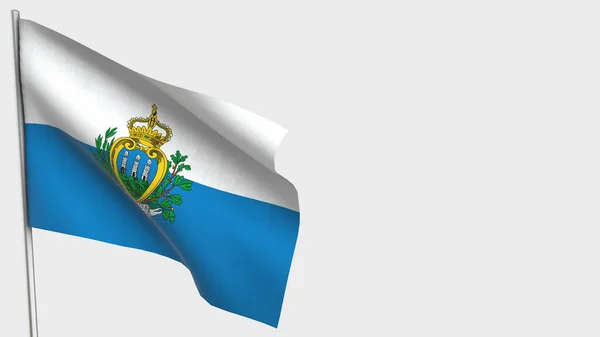 San Marino 3D acenando com a bandeira ilustração no mastro . — Fotografia de Stock