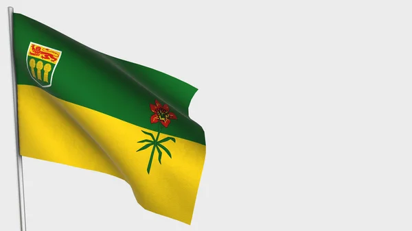 Saskatchewan 3d schwenken flagge illustration auf flaggenmast. — Stockfoto