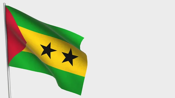 Santo Tomé y Príncipe Ilustración de bandera ondeante 3D en asta de la bandera . — Foto de Stock