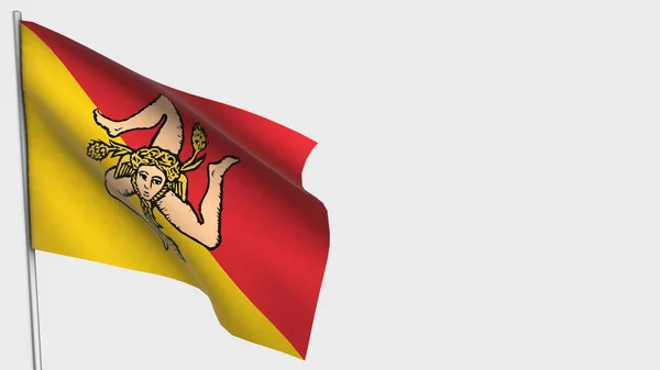 Ilustración de la bandera de Sicilia ondeando 3D en asta de bandera . —  Fotos de Stock