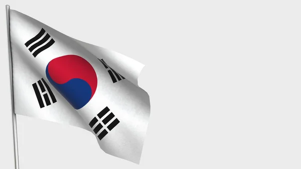 South Korea 3D waving flag illustration on flagpole. — Stock Photo, Image